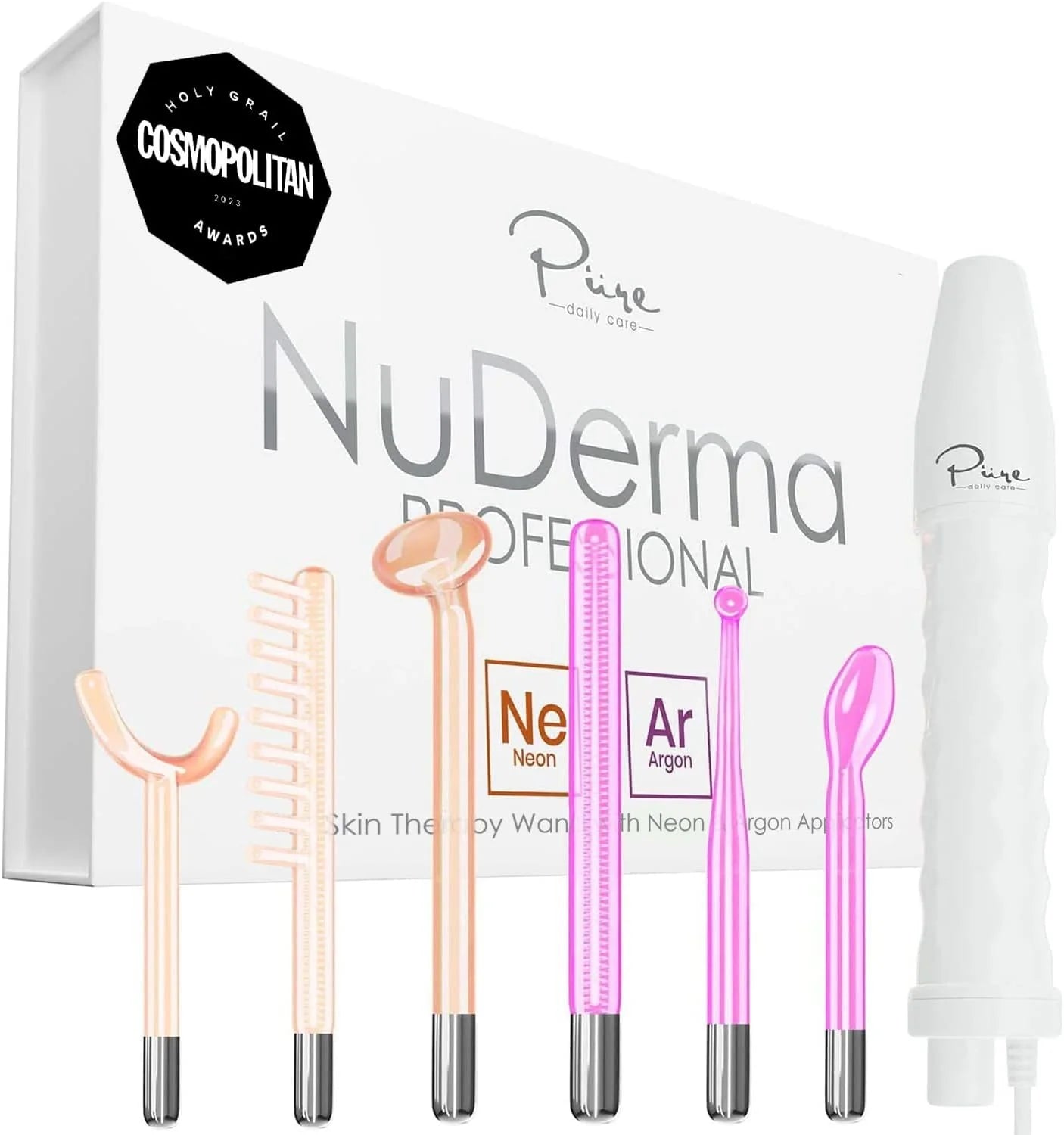 NuDerma Professional Skin Therapy Wand Portable Skin Therapy Machine 6 Neon Argon Wands