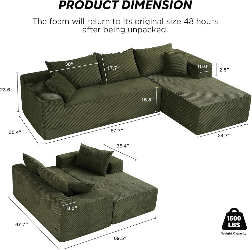 Cloud sofa with L-shaped lounge chair modern modular sofa with deep seats