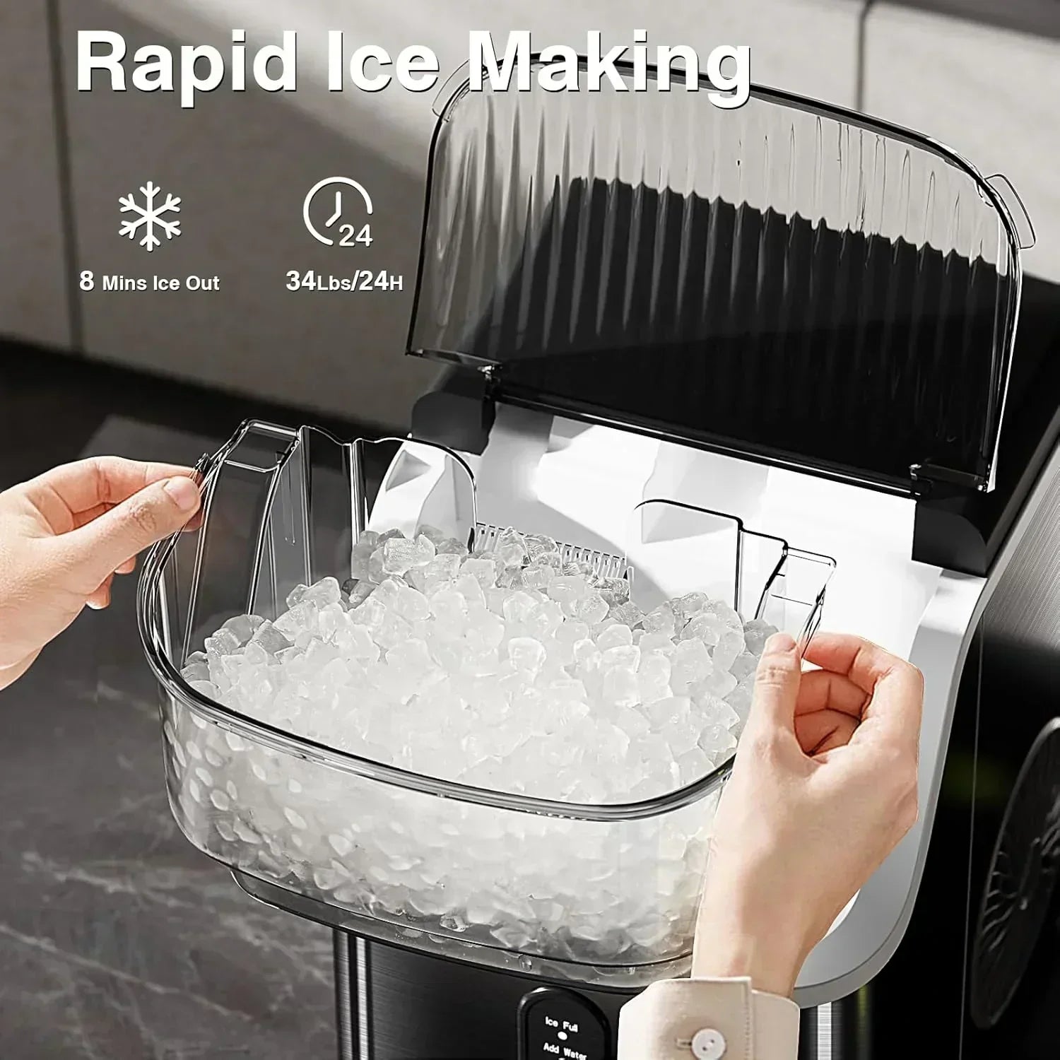 Nugget Ice Makers Countertop Pebble Ice Machine with Chewable Pellet Ice Self-Cleaning