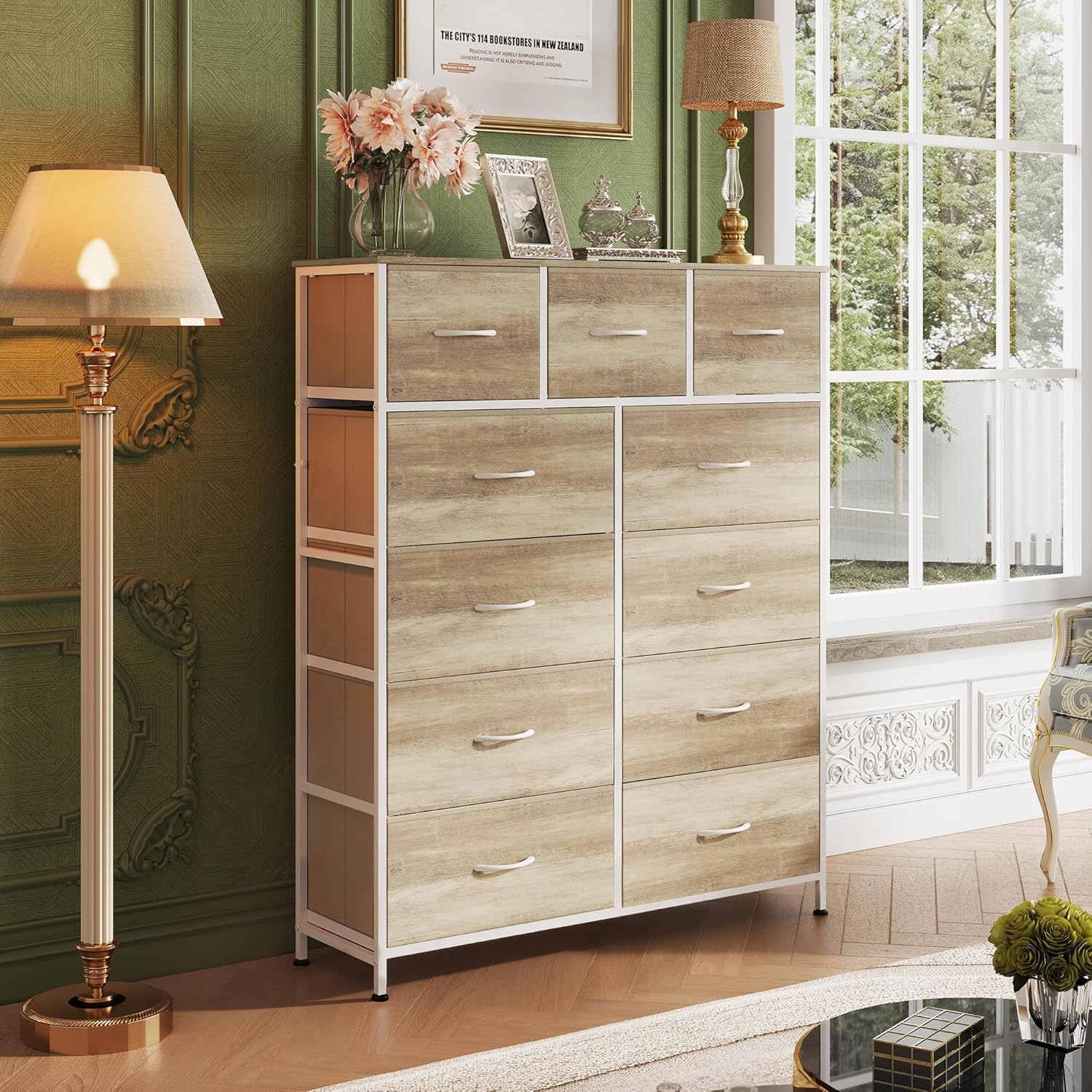 Storage Organizer Unit 11 Fabric Bins Storage Drawers Organizer Steel Frame Tall Storage Tower