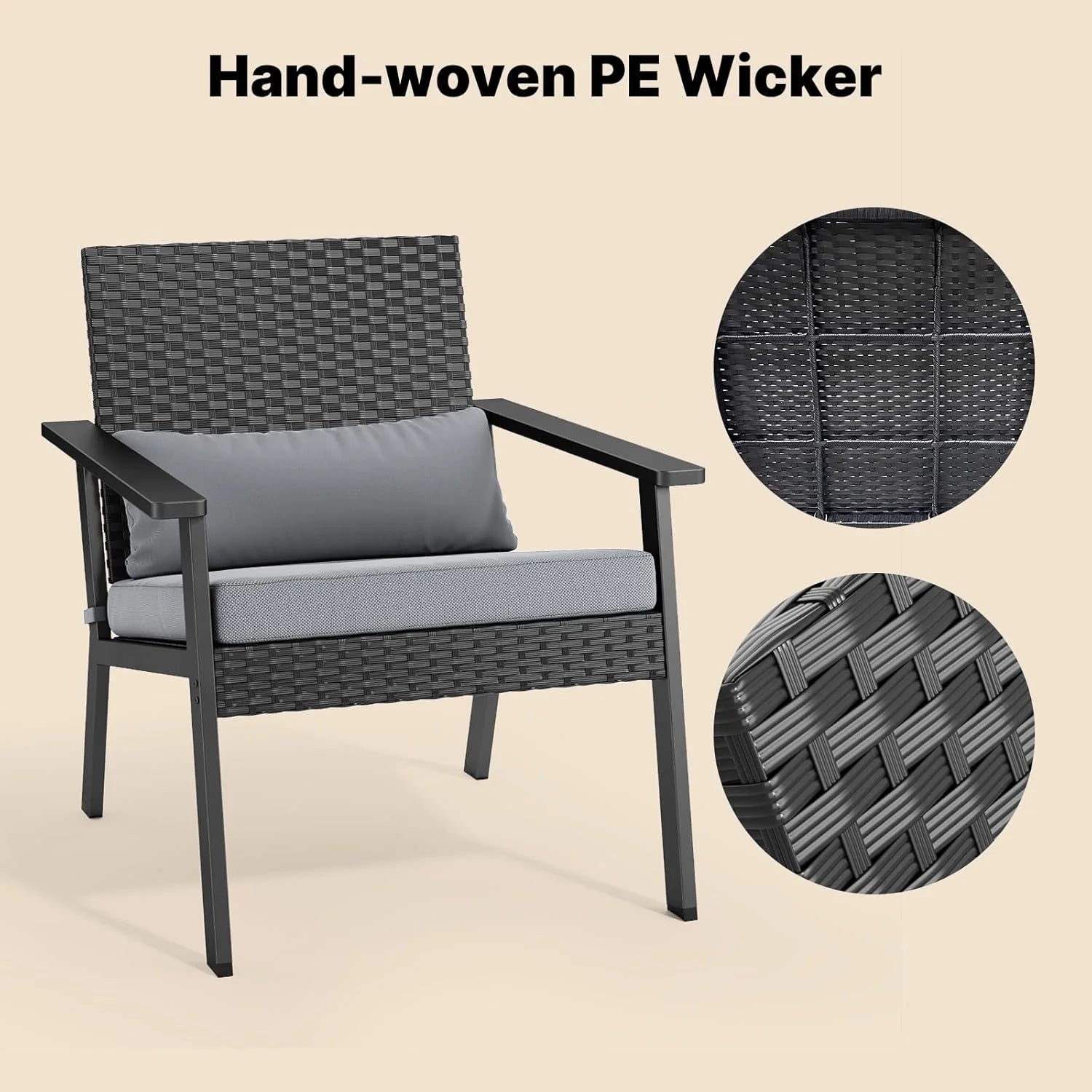 Ahomly 4-Piece Outdoor Wicker Patio Furniture Set with Deep Seating Cushions and Table for Balcony, Backyard, and Porch (Gray)