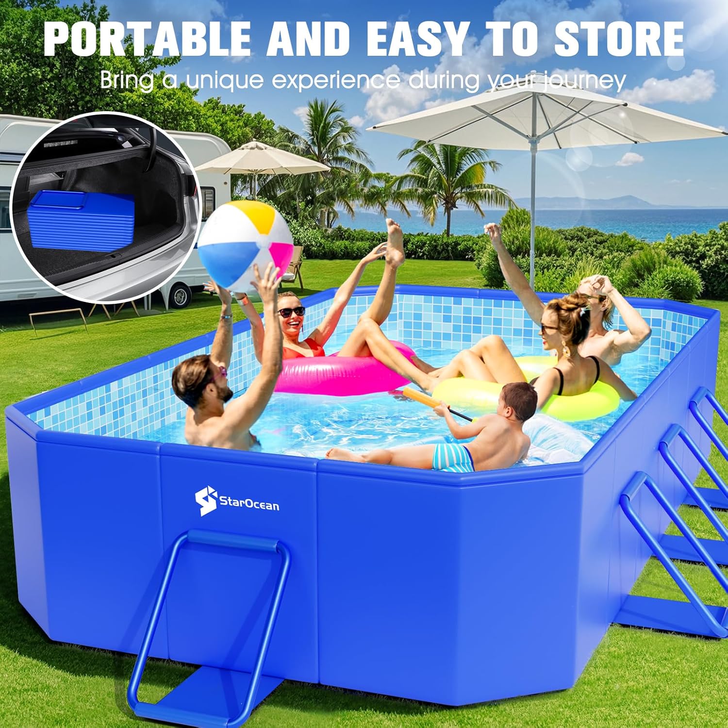 Foldable Pool, Large Non-Inflatable Swimming Pool for Kids,Adult Collapsible Pools Hard Plastic Shell, Oversized Thickened,Portable Folding Kids Pools for Backyard-Mosaic Design-89x48x20