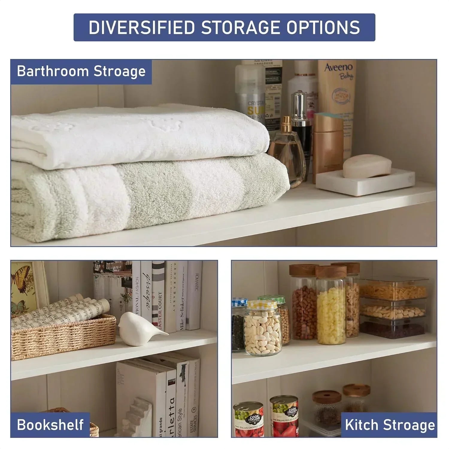 JXQTLINGMU Farmhouse Kitchen Pantry 72 Tall Wood Kitchen Storage Cabinet Adjustable Shelves