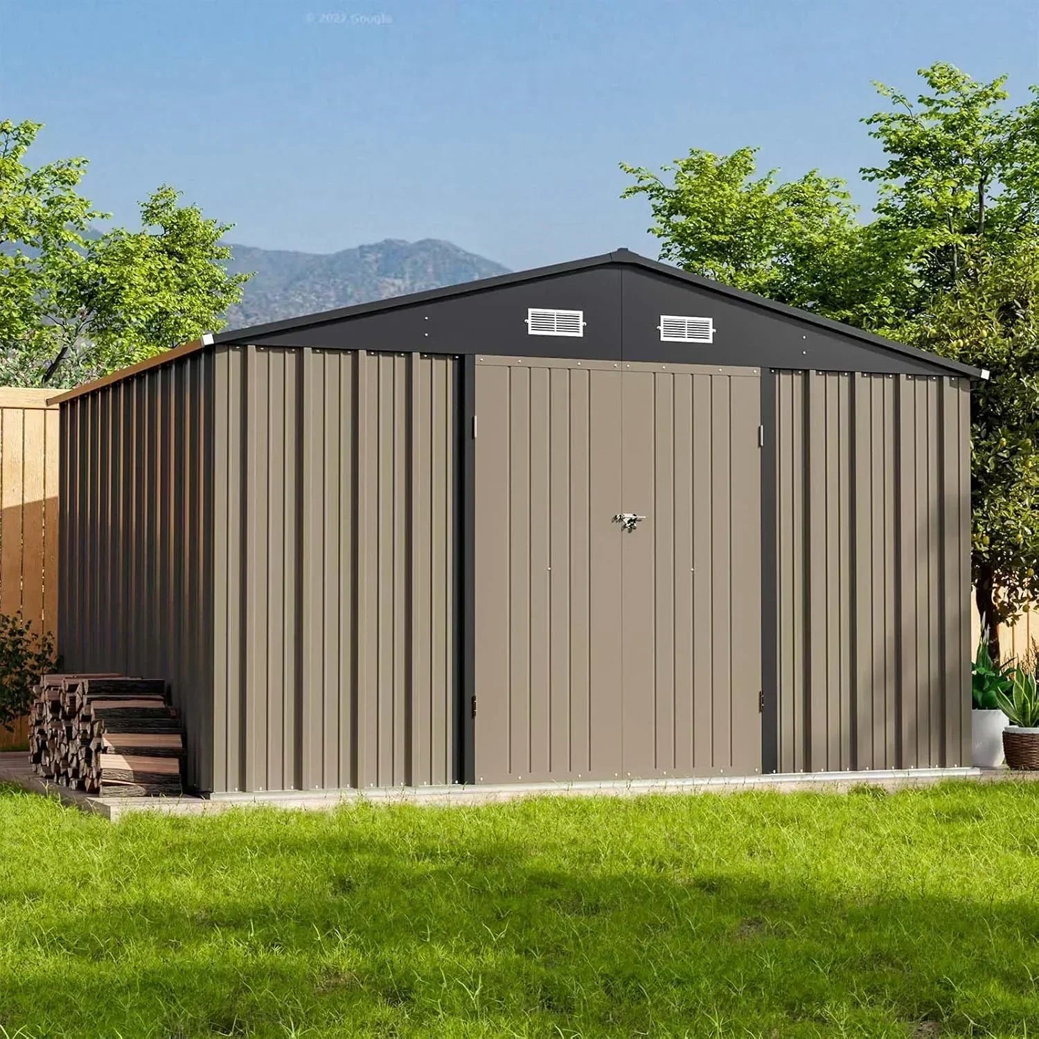 Patiowell 5x3 FT Outdoor Storage Shed Tool Shed with Sloping Roof and Lockable Door Metal Shed