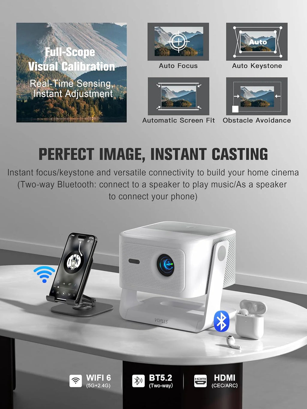 Official Licensed Google TV 4K Smart Projector with WiFi and Bluetooth, VOPLLS Outdoor