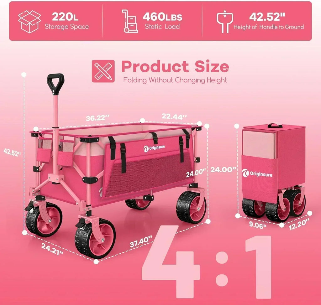 38 long foldable four-wheel stroller 460 lb capacity 220 liter folding beach stroller