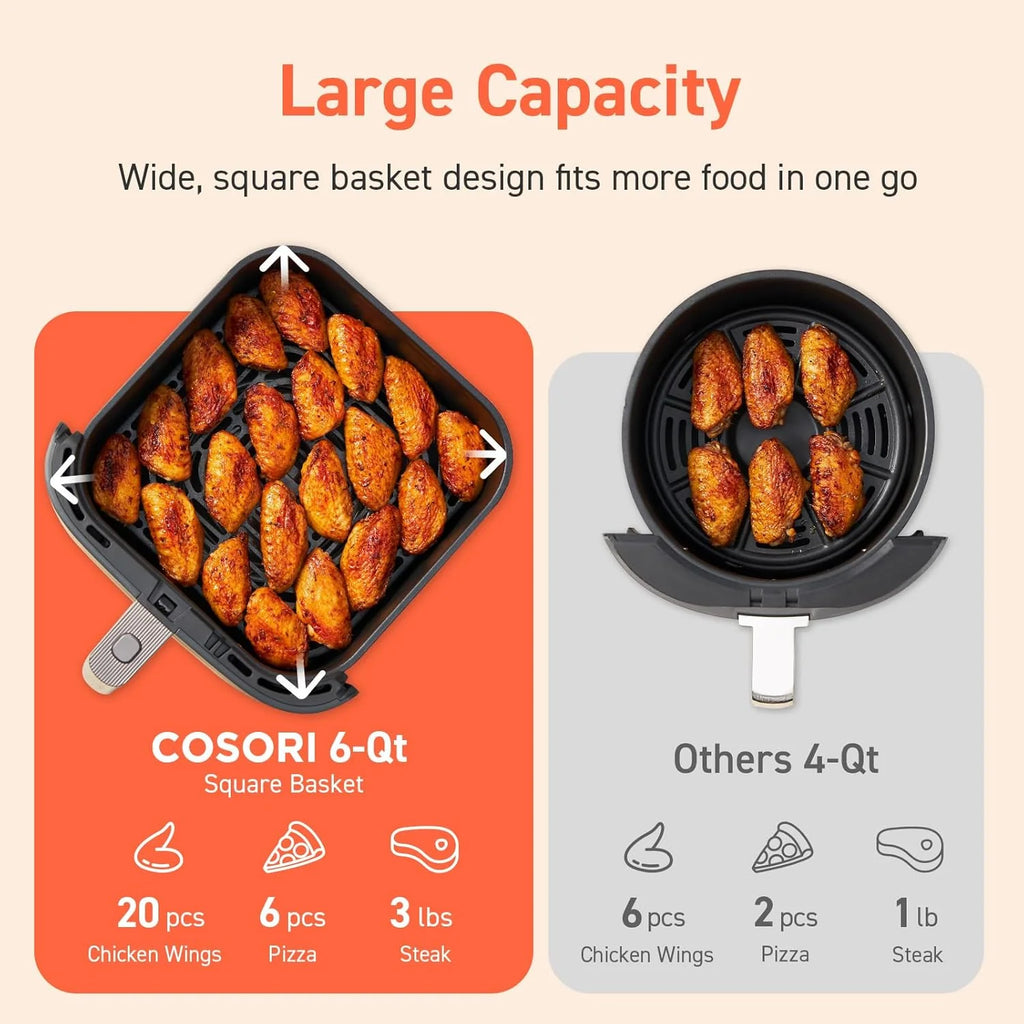 COSORI Air Fryer 9-in-1 Compact & Large 6-Qt Fast Turbo Modes Precise Heat for Even Results