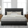 Allewie King size platform bed frame with velvet upholstered headboard and planks
