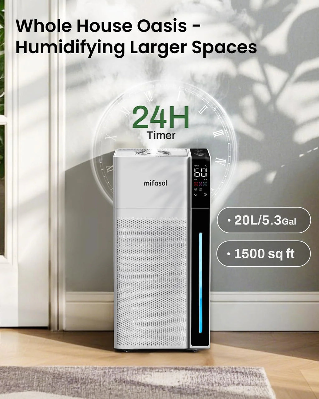 Mifasol Humidifier Large Room, 5.3 Gallon/20 Liter Home Warm and Cool Mist Humidifier