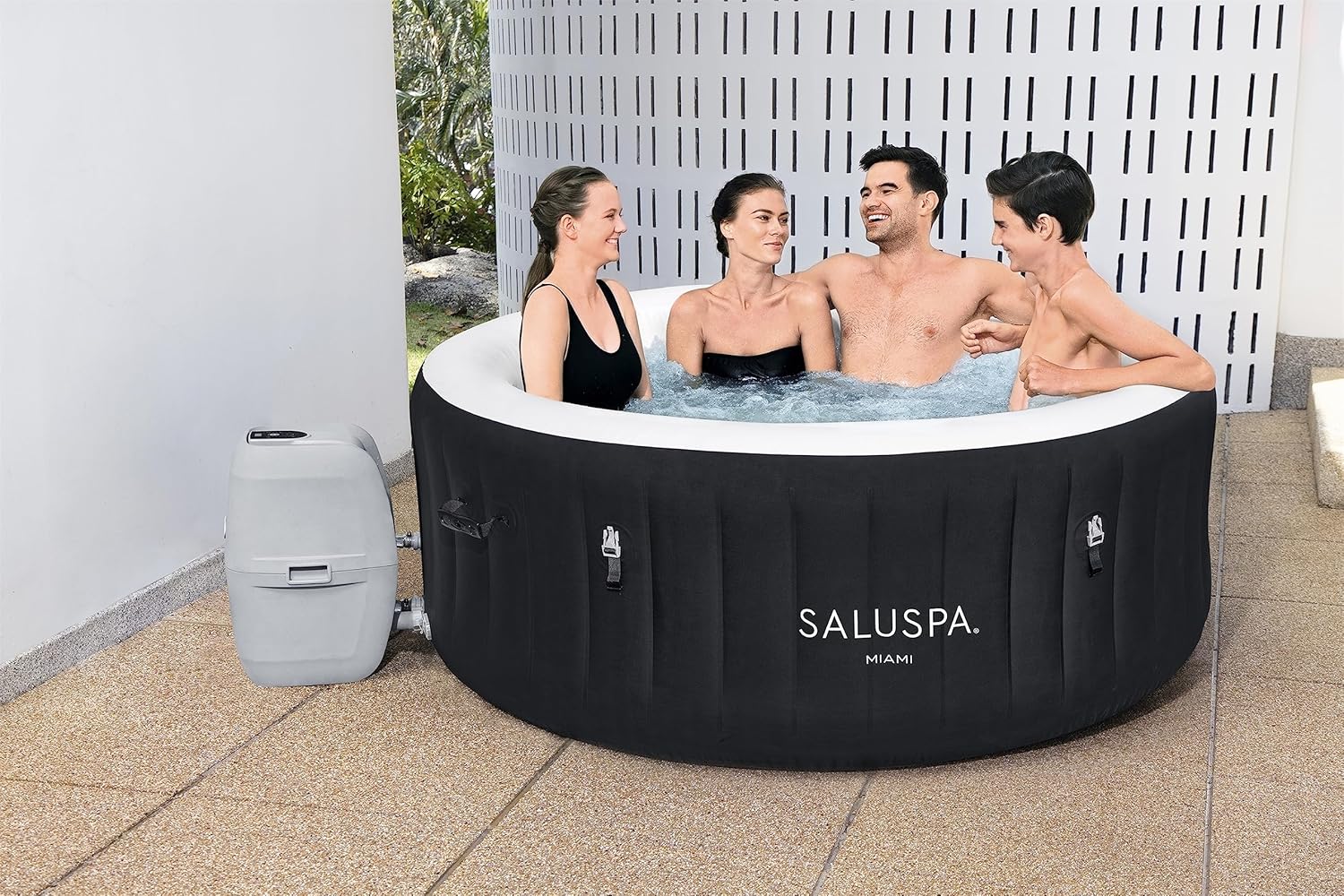Bestway SaluSpa Miami EnergySense AirJet Inflatable Hot Tub Spa (71 x 26) | Portable Hot Tub with 2 Covers (1 Energy-Efficient Thermal Cover and 1 Standard Cover) | Fits Up to 2-4 Persons | Black