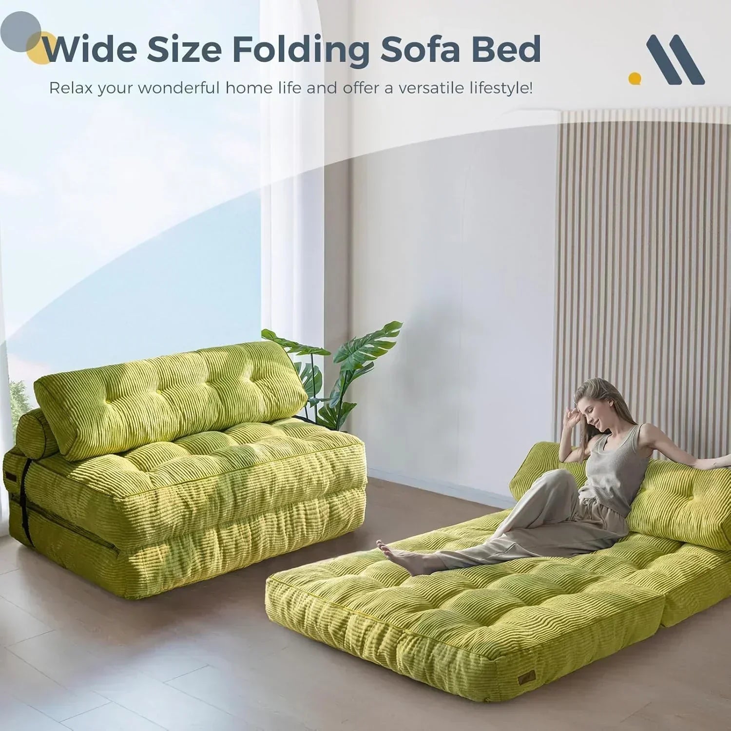MAXYOYO Folding Sofa Bed Convertible Sleeper Chair with Pillow Foldable Mattress with Back Support