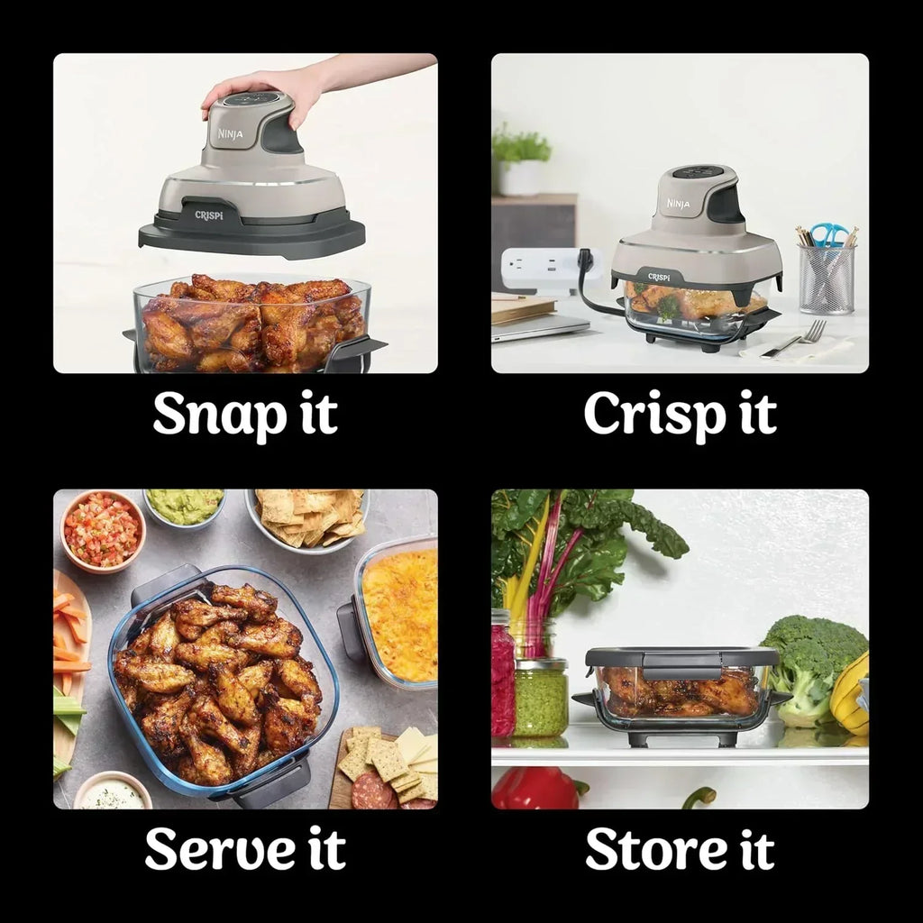 Ninja Crispi 4 in 1 Portable Glass Air Fryer Cooking System 4QT 6 Cup TempWare Glass Containers