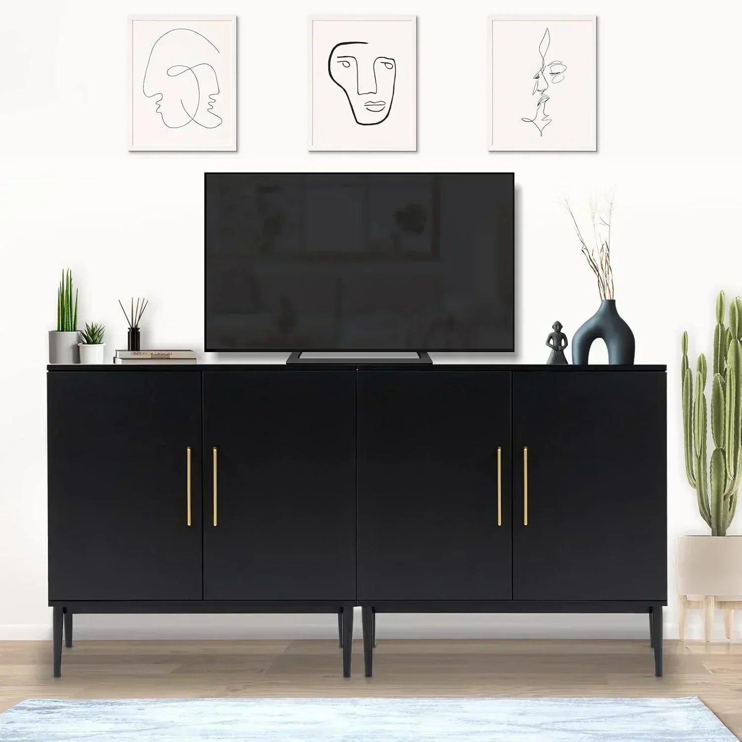 Free Standing Cabinet Black Wood for Living Room Bedroom Dining Room Hallway