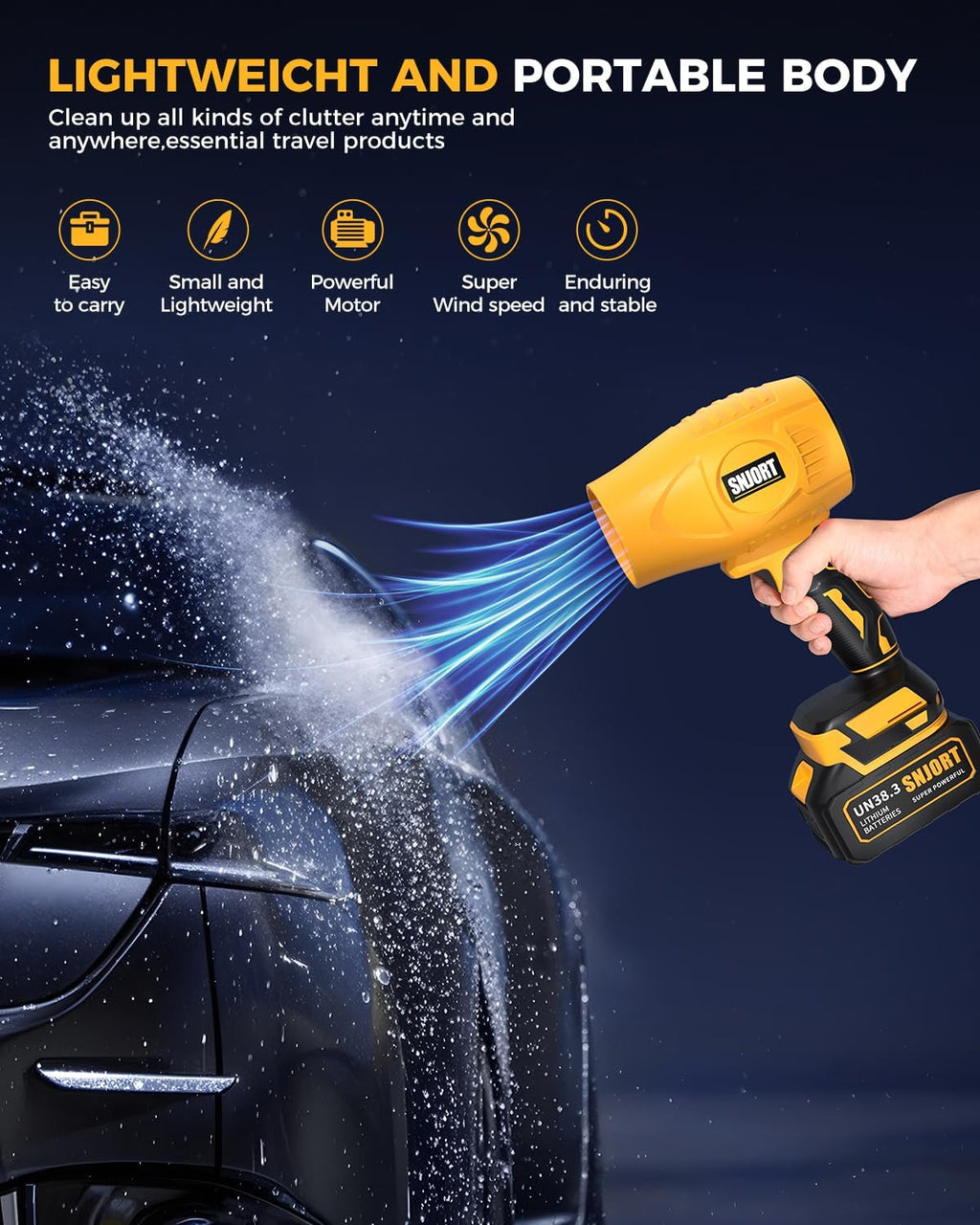Leaf Blower Cordless with Battery and Charger Extended Nozzle Lightweight Handheld Design
