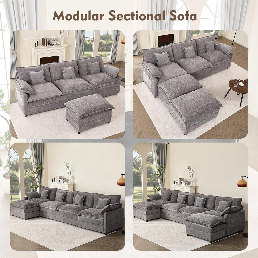 108 Inch U Shape Sofa Sectional Sofa Comfortable Cloud Sofa with Removable Footstool