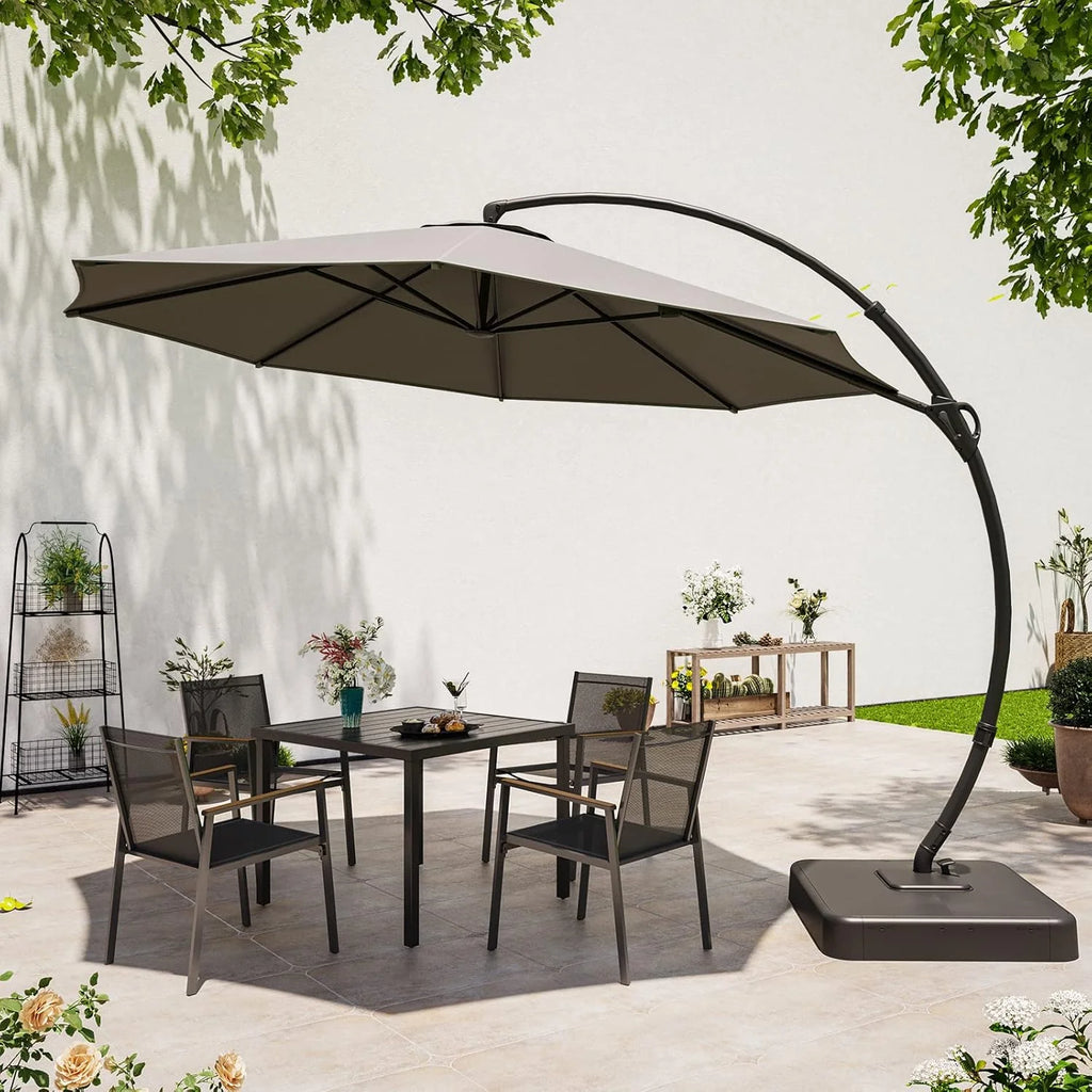 LAUSAINT HOME Outdoor Patio Umbrella with Base included, 11 FT Deluxe Curvy Cantilever Umbrella Heavy Duty Offset Hanging Umbrella with 360° Rotation for Market, Pool, Garden, Backyard, Deck (Beige)