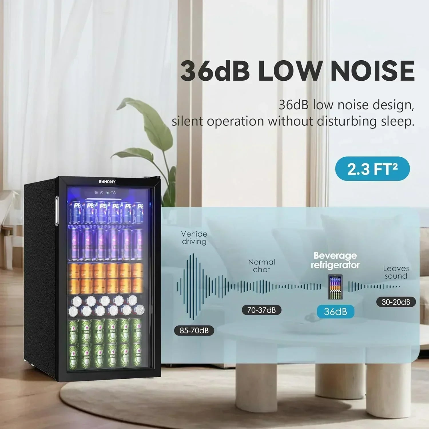 EUHOMY Beverage Refrigerator Cooler 130 Can Mini Fridge with Glass Door Beverage Cooler