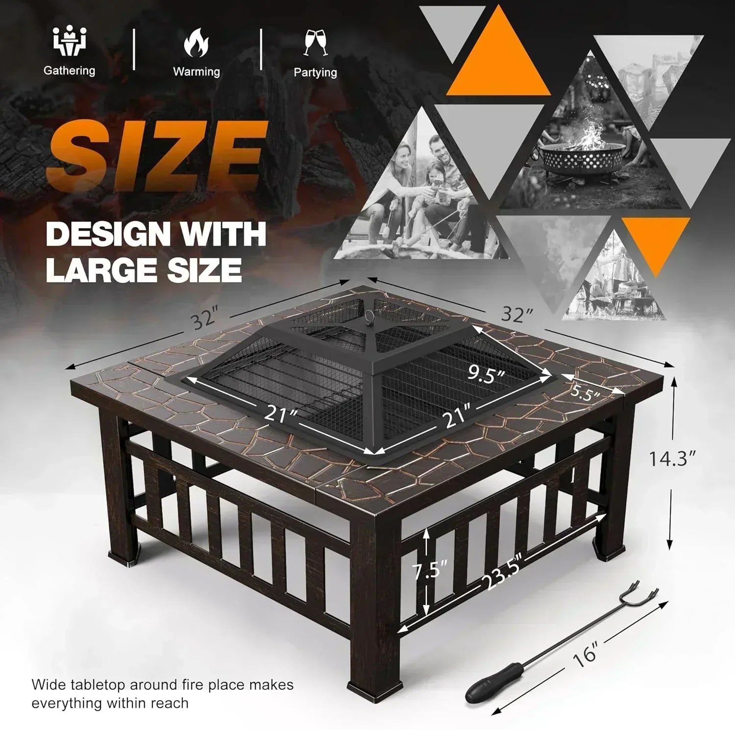 Devoko Outdoor Fire Pit 32 Inch Firepit Table Metal Outdoor Fireplaces with Waterproof Cover