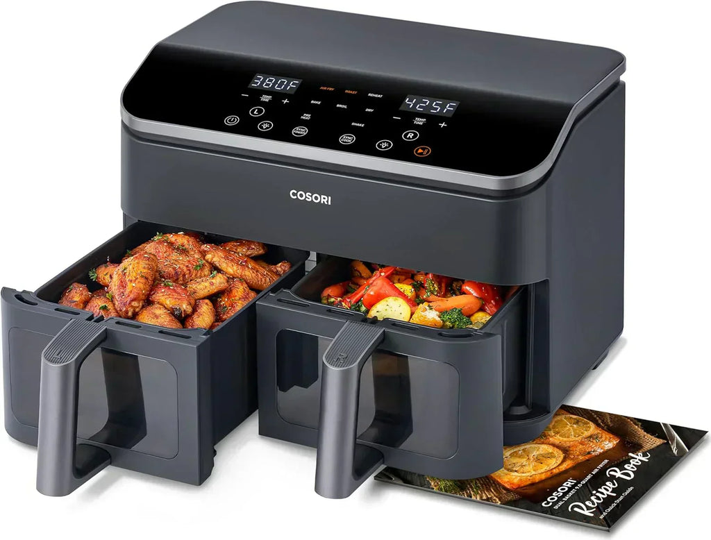 COSORI 9Qt 10-in-1 Dual Air Fryer Fresh Balanced Meals for Family with Double Baskets