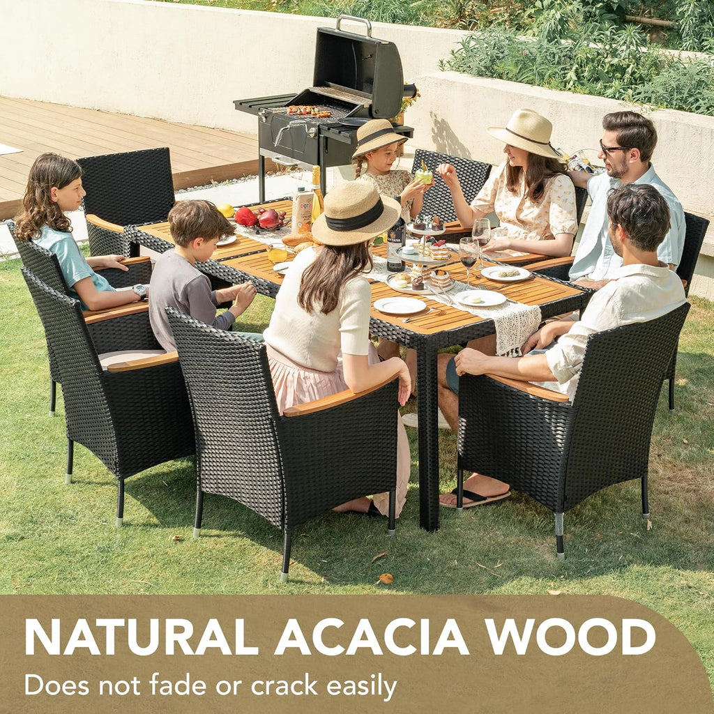 Devoko Dining 7 PCS Furniture Patio Conversation Set with Acacia Wood Table Top Rattan Outdoor