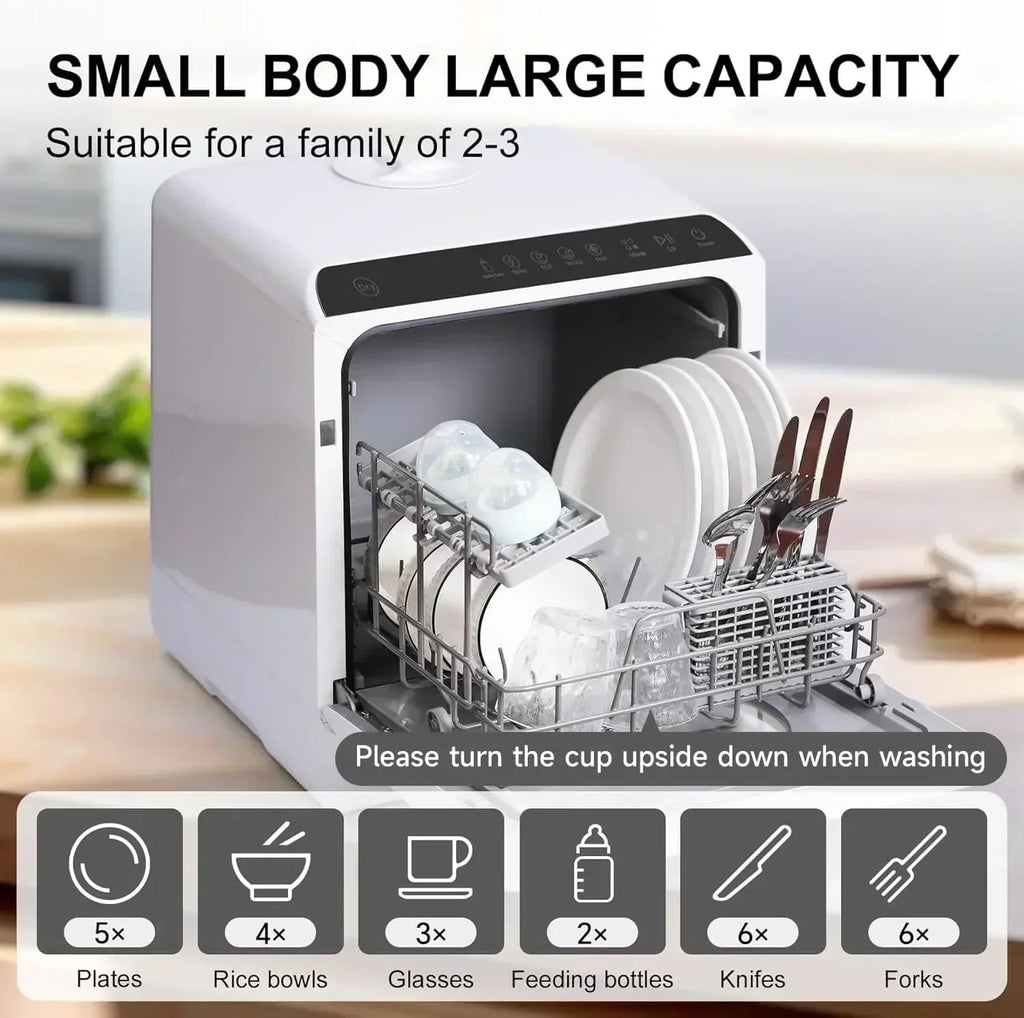 Mini countertop dishwasher Compact dishwasher Double spray arms Portable countertop dishwasher