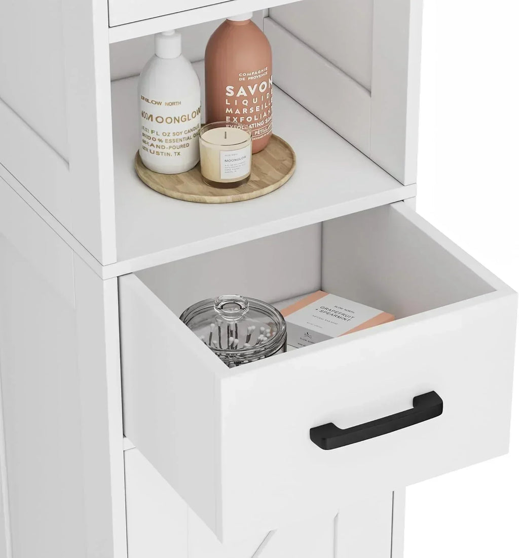 Homhedy 67 H Tall Bathroom Storage Cabinet with 2 Barn Doors and 1 Drawer Narrow Storage Unit