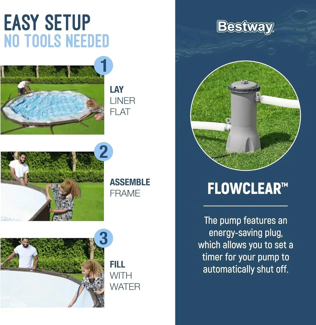 Power Steel Round Above Ground Outdoor Backyard Swimming Pool Set 1,000 GPH Filter Pump