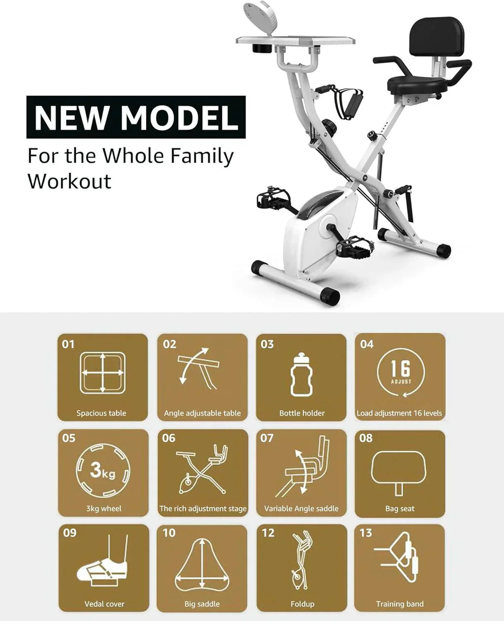 Foldable Exercise Bike Stationary Bikes  5 IN 1 Indoor Workout Cycling Bike Quiet Magnetic Resistance