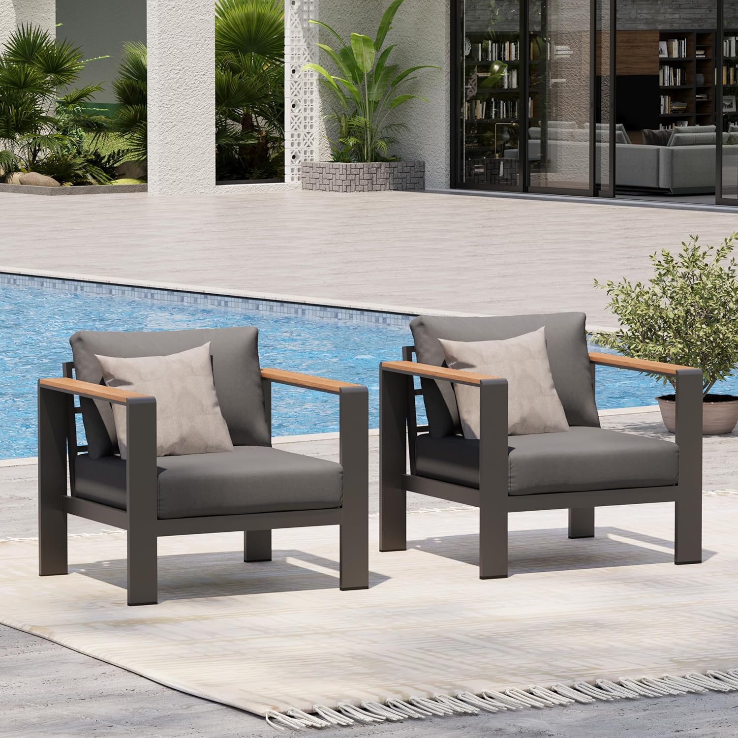 Aluminum Outdoor Patio Furniture Set with Coffee Table, 5 Piece Patio Conversation Sets, Outdoor Sectional Furniture for Porch, Balcony, Yard, Gray