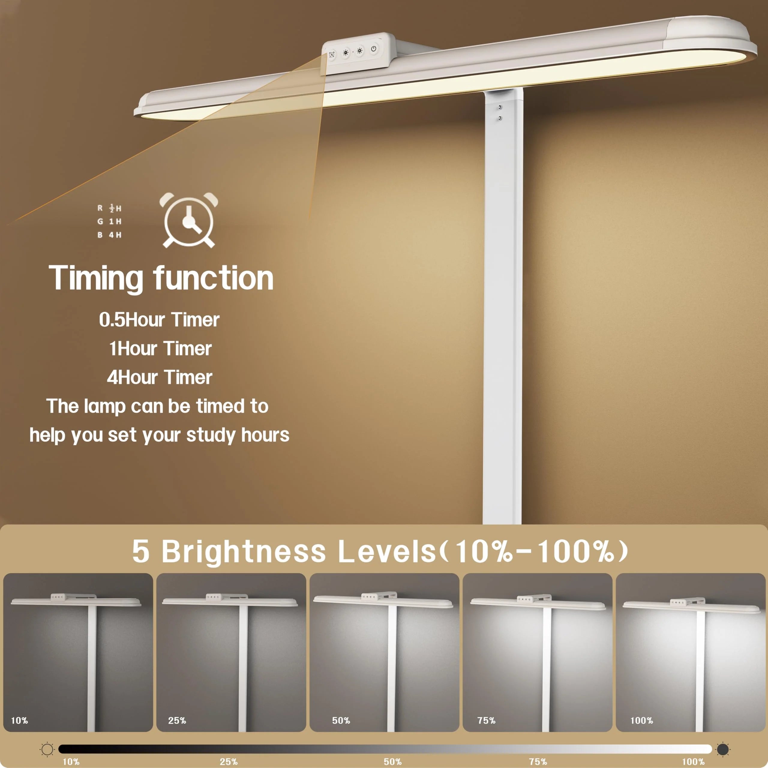 LED Desk Lamp for Home Office Double Head 24W Dimmable 5 Colors 5 Brightness Levels Gooseneck