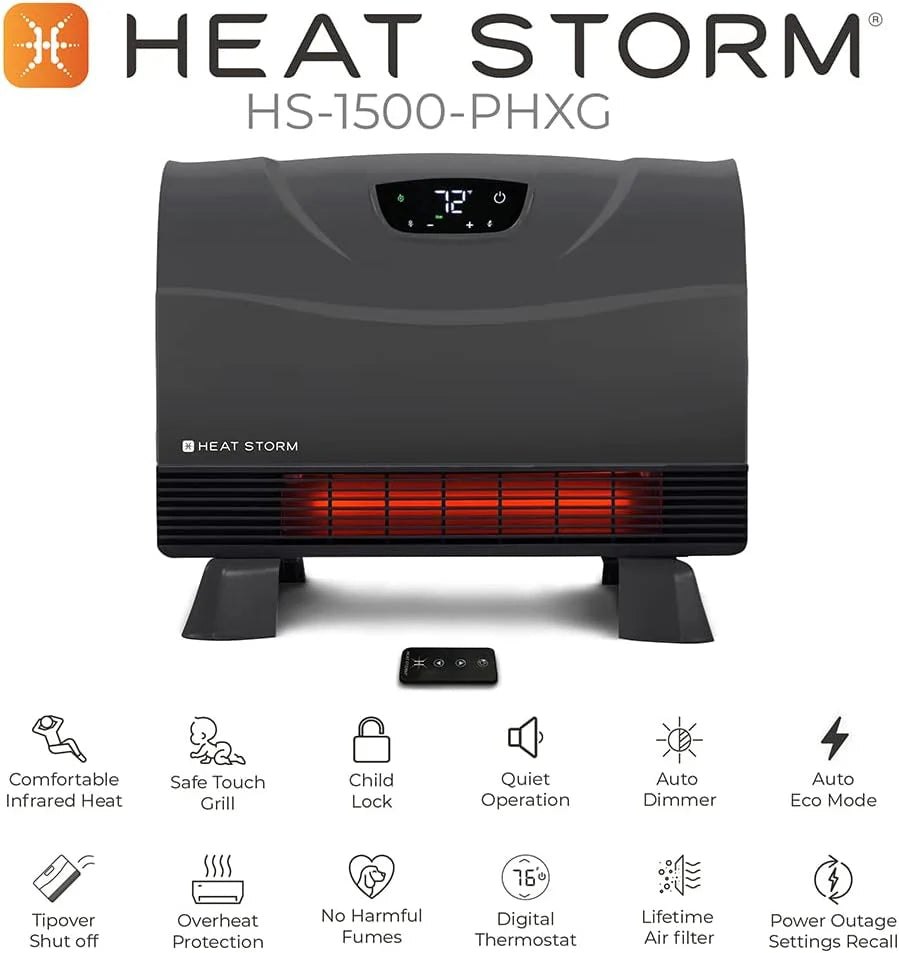 Heat Storm HS-1500-PHX-WIFI Infrared Heater, Wifi Wall Mounted