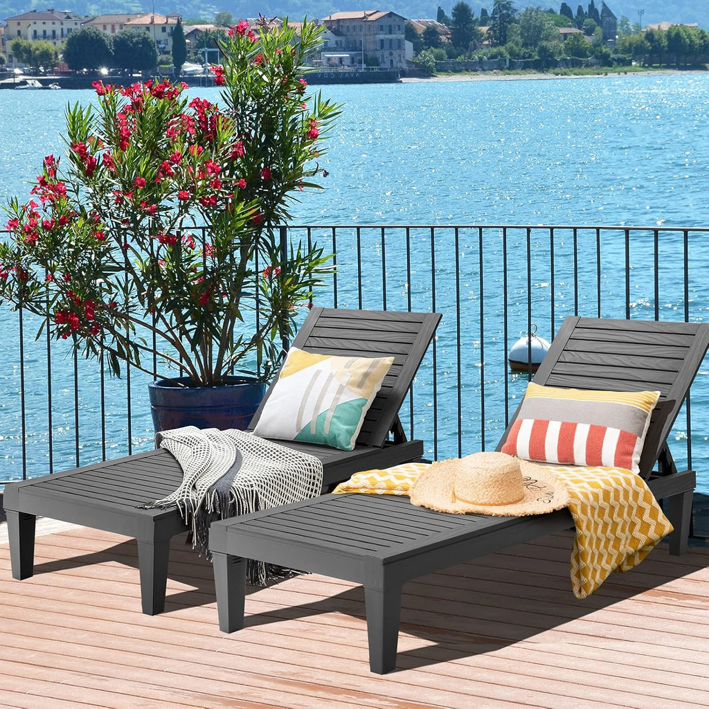 Outdoor Chaise Lounge Chair Lightweight Patio Lounge Recliner Chair with Adjustable Backrest