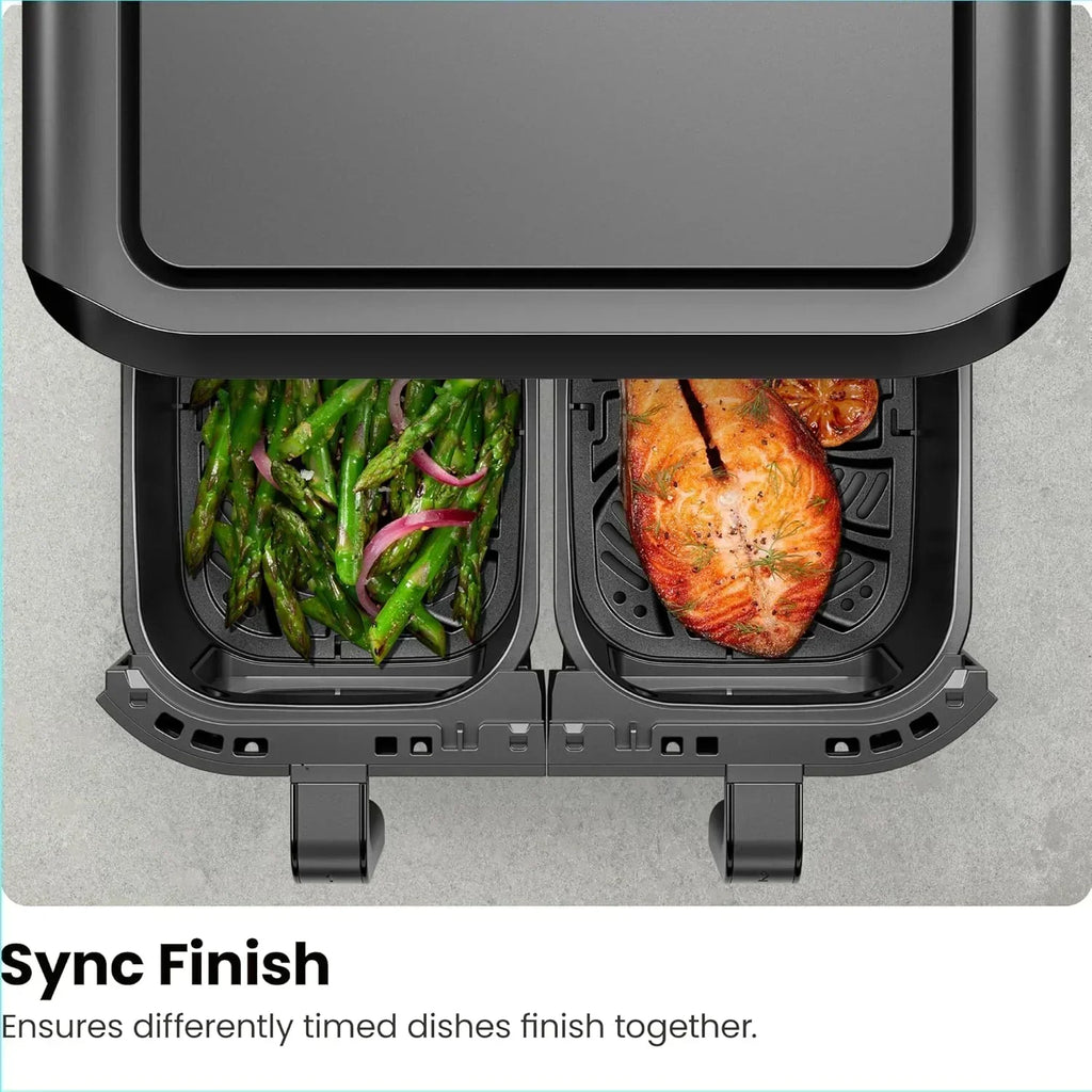 Chefman 6-Quart Dual Basket Air Fryer Digital Touchscreen Smart Sync Finish High-Frying