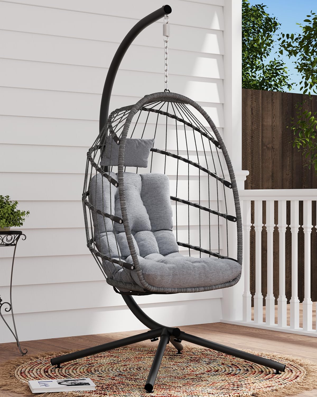 SWITTE Egg Chair Outdoor Indoor Wicker Hanging Egg Swing Chair 350lbs Capacity for Patio