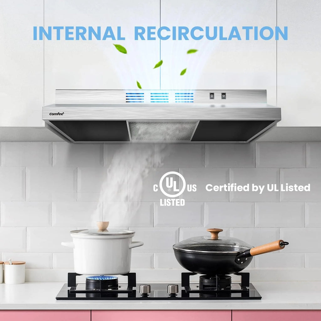 Comfee 30 Under Cabinet Ducted/Ductless Convertible Slim Vent Durable Stainless Steel Kitchen Reusable Filter