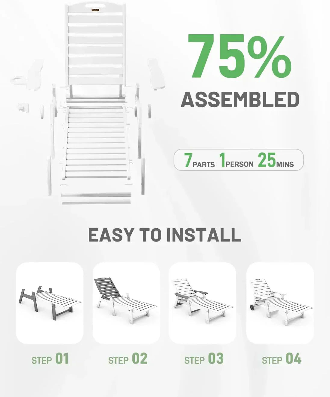 Lounge Chair Outdoor Chaise Lounge HDPE 6-Position Outdoor Chaise Lounge Patio Lounge Chair
