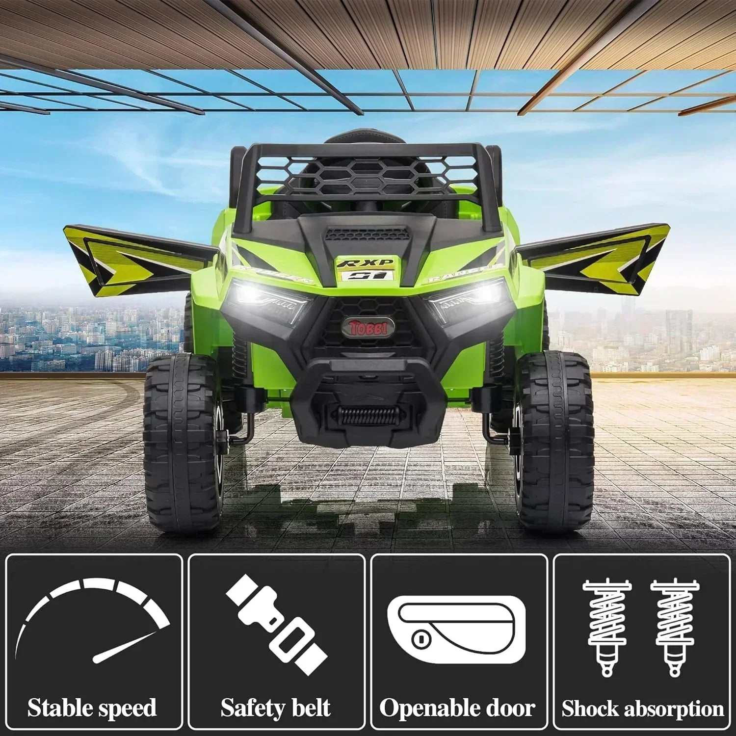 TOBBI 12V Kids Ride on Car Electric Off-Road UTV Truck with Diverse Functions Double Open Doors