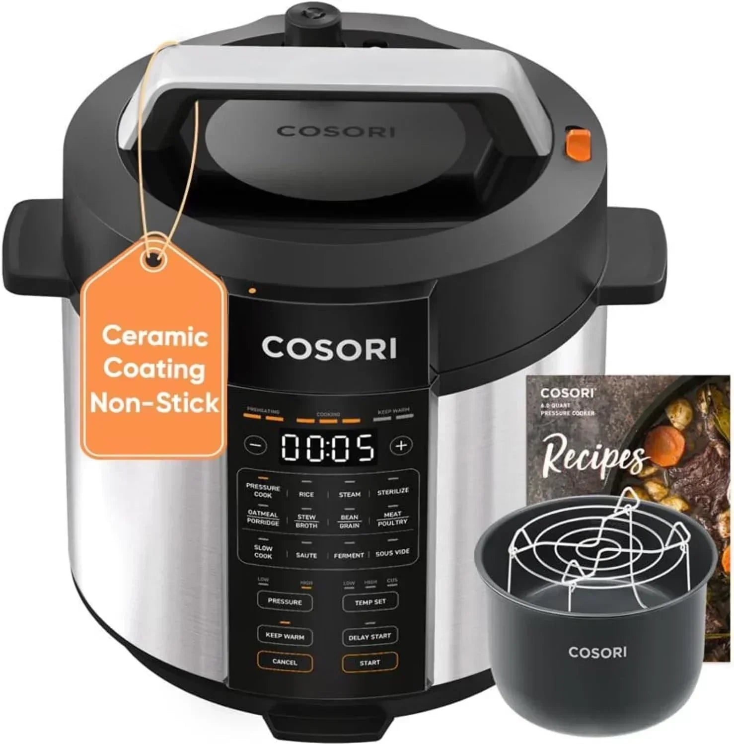 COSORI 6-Quart Stainless Steel Pressure Cooker Multi-Function Cooker with Ceramic Inner Pot