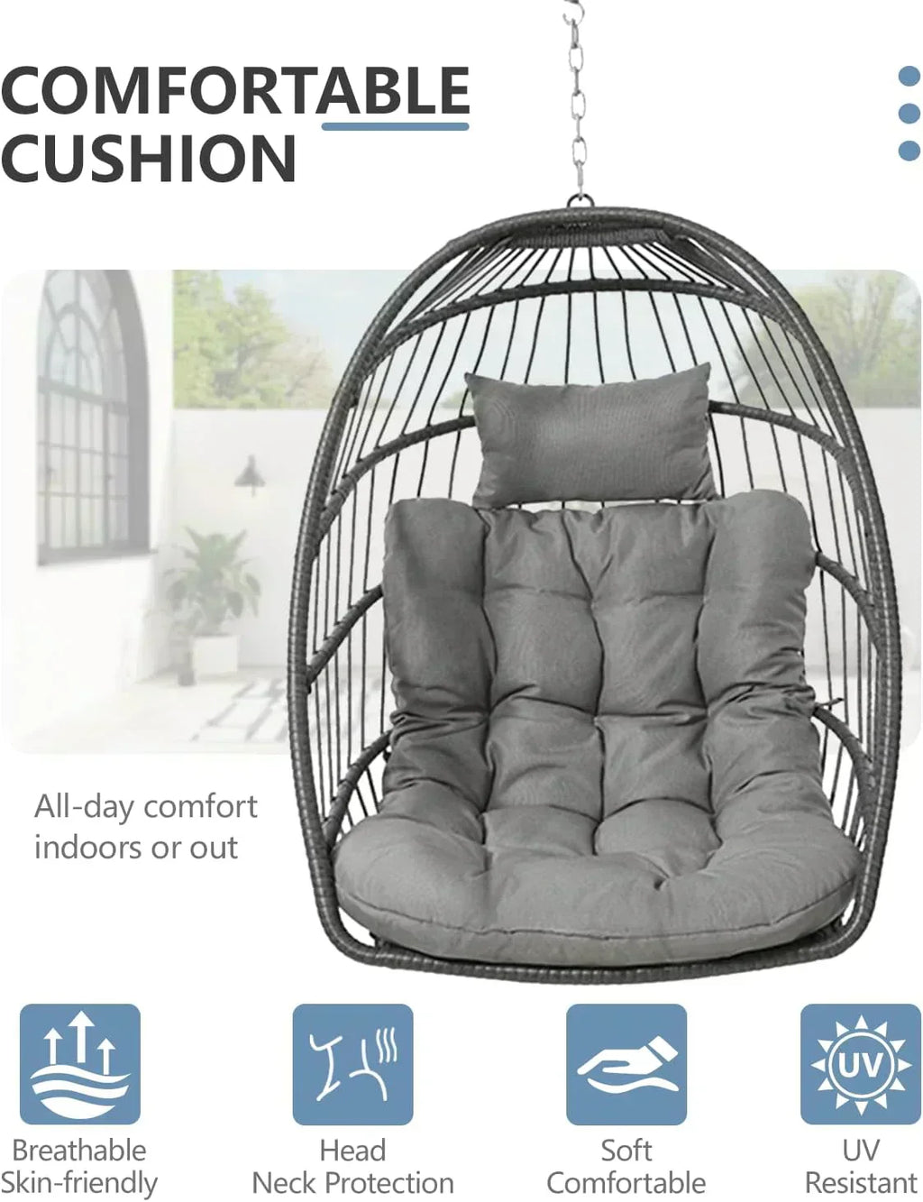 SWITTE Egg Chair Outdoor with Stand Indoor Wicker Hanging Egg Swing Chair with Cushion