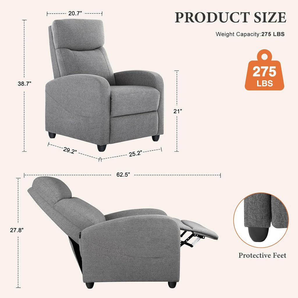 Sweetcrispy Massage Recliner Chair for Adults, Adjustable Home Theater Seating with Lumbar Support for Living Room, Modern Fabric Reclining, Pure Black