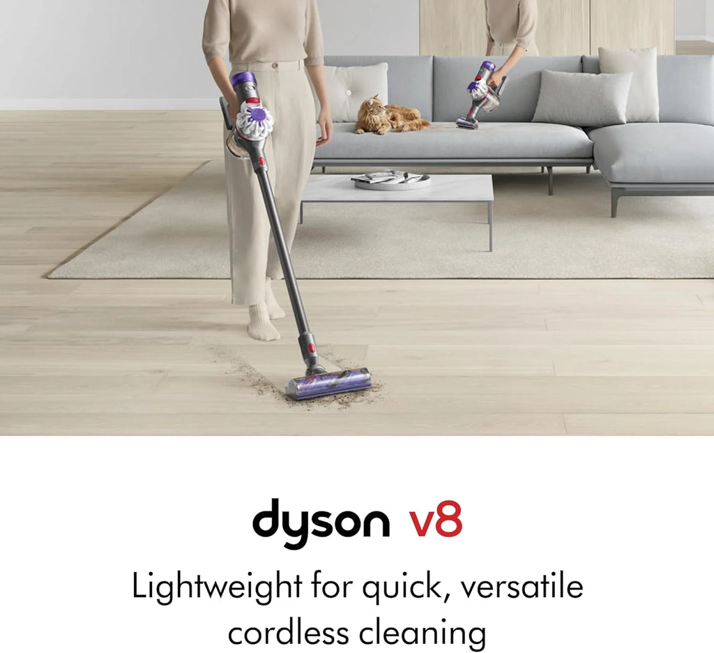 Dyson V8 Cordless Vacuum, Cleans Hard Floors and Carpets, Detangles, Converts to Handheld, 115AW, 2 Power Modes, Up to 40 Minutes1