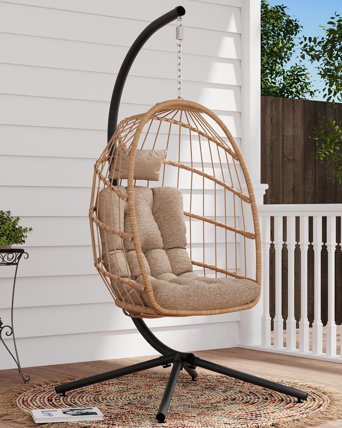 SWITTE Egg Chair Outdoor Indoor Wicker Hanging Egg Swing Chair 350lbs Capacity for Patio