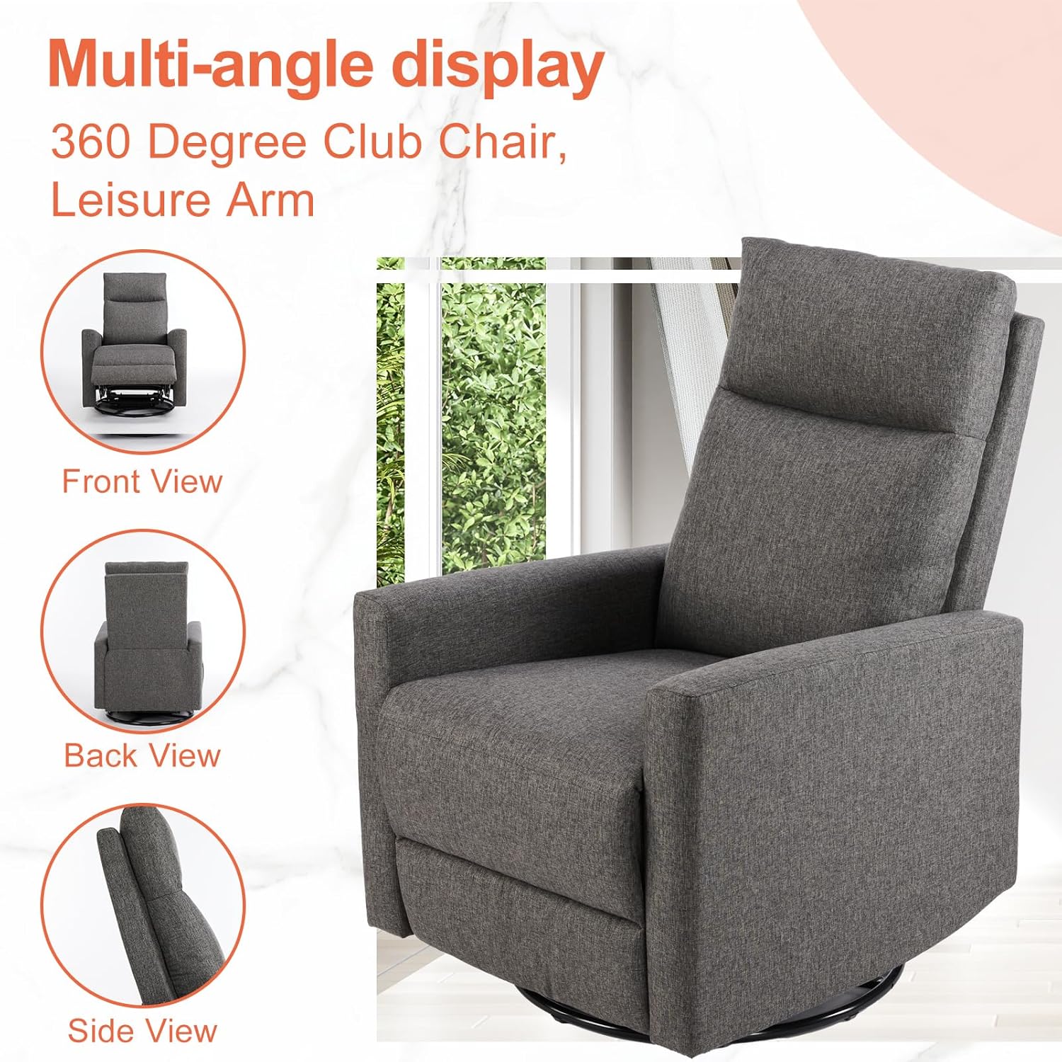 Sweetcrispy Recliner Chair, 360 Swivel Rocker Chair for Adults, Glider Rocker Recliners, Nursery Chairs for Living Room, High Back, Upholstered Deep Seat, Classical Brown