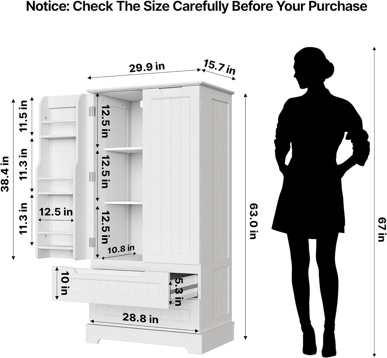 Gizoon Kitchen Pantry Cabinet with Drawers Freestanding Bathroom Storage Cabinet with Doors and Shelves, 47 Inch Small Pantry Cabinet