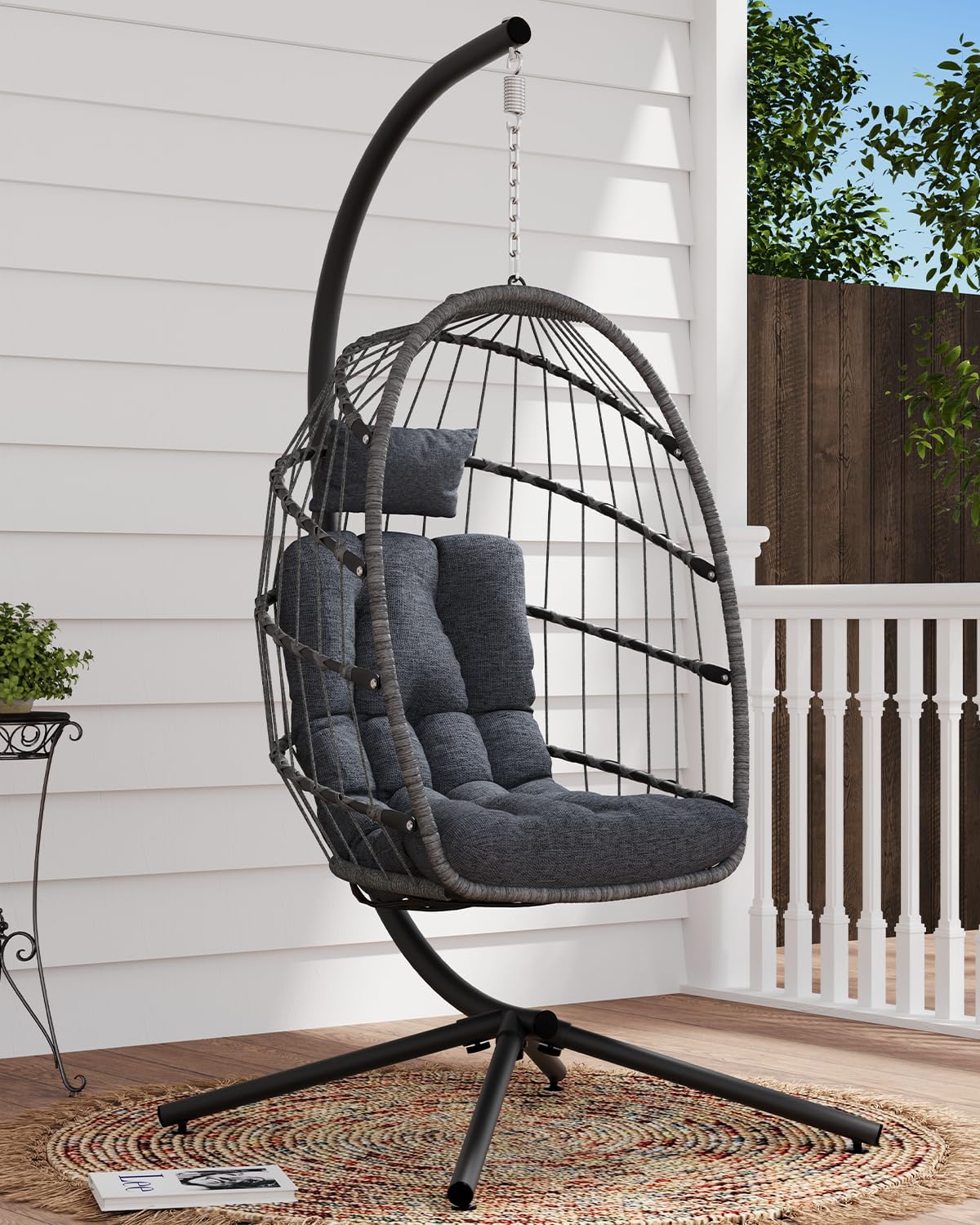 SWITTE Egg Chair Outdoor Indoor Wicker Hanging Egg Swing Chair 350lbs Capacity for Patio