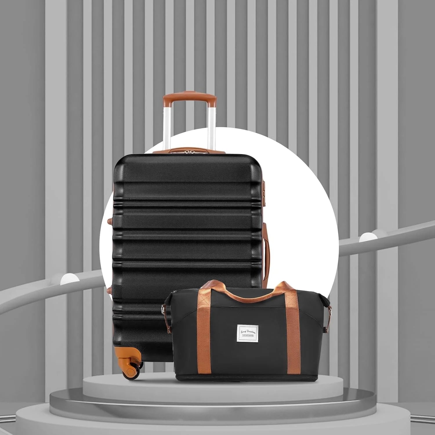 LONG VACATION 6 Piece Luggage Set Carry on Suitcase with ABS+PC hardshell, Spinner Wheels & YKK Zipper TSA Lock