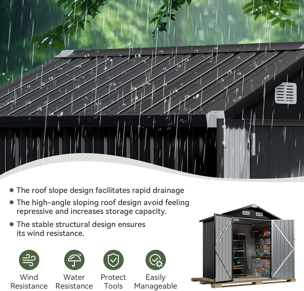 Aoxun 6.2x4 FT Shed Outdoor Storage Shed Metal Garden Shed Slooping Roof Tool Shed Bike Shed