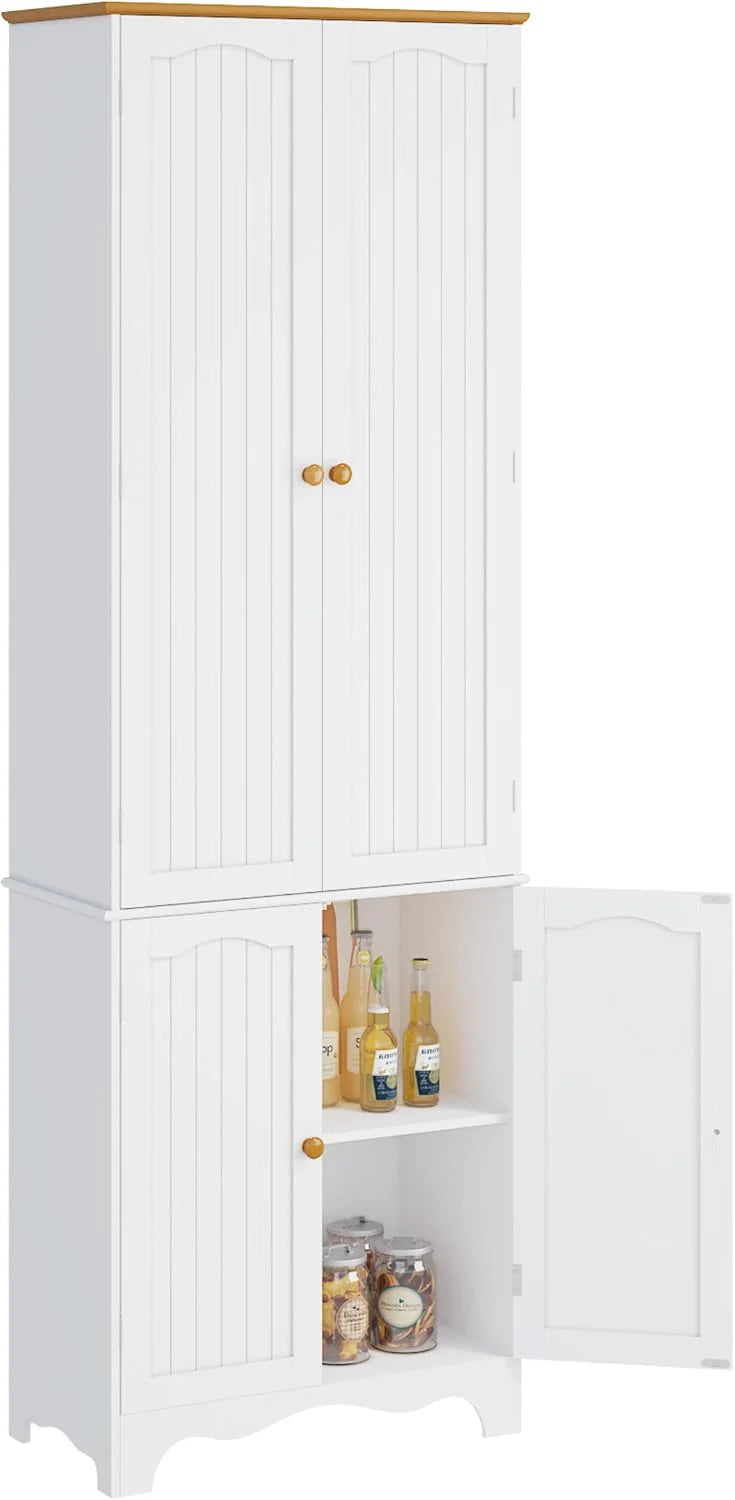 Tall Pantry Cabinet, Freestanding Storage Cabinet, Wooden Kitchen Pantry with 4 Doors and 5 Shelves, 72 Floor Cabinet Organizer
