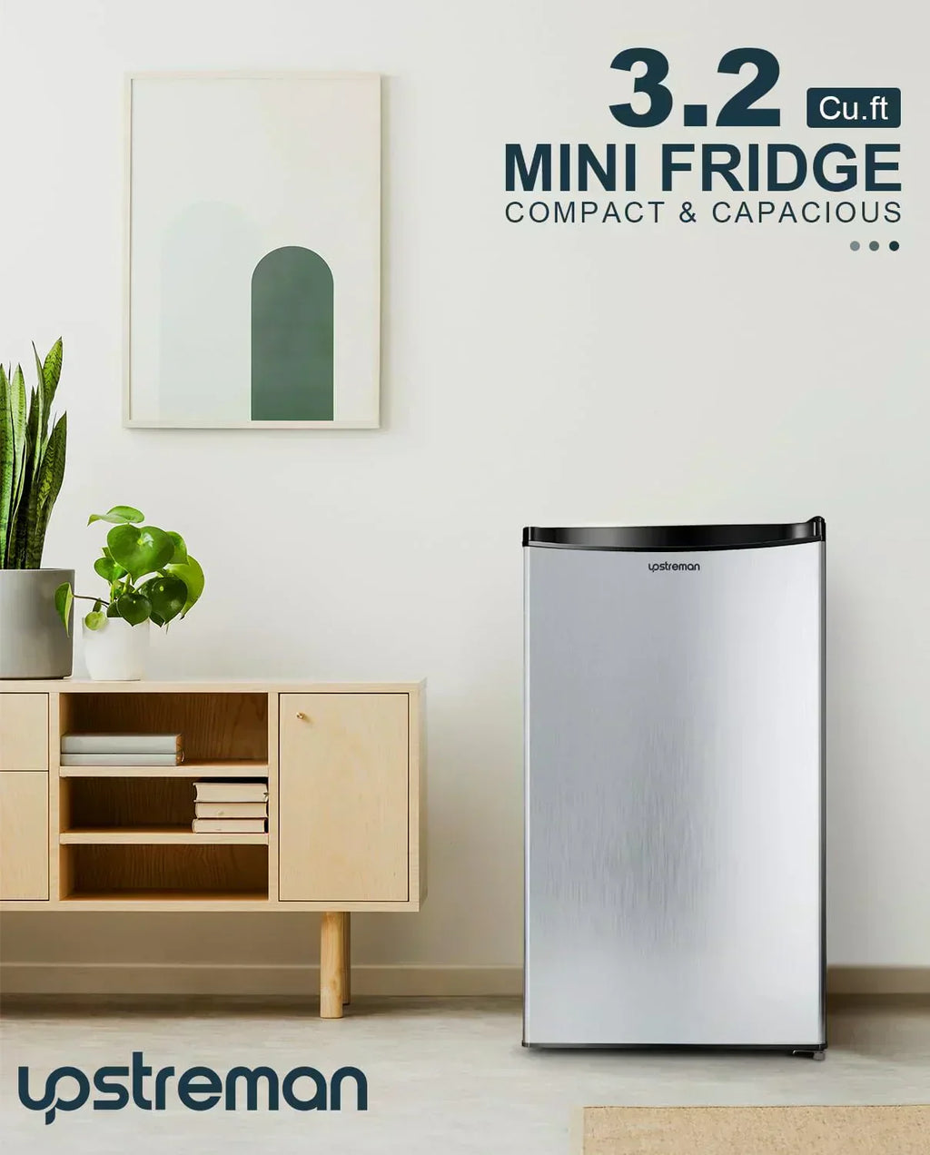 Upstreman 3.2 Cu.Ft Mini Fridge Freezer Single Door Fridge Dorm Fridge Adjustable Thermostat