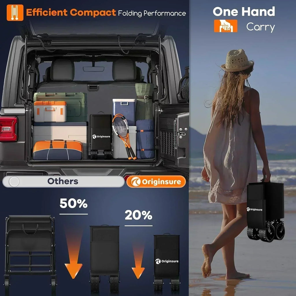 38 long foldable four-wheel stroller 460 lb capacity 220 liter folding beach stroller